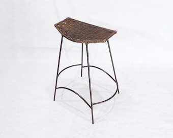 Rustic Vintage Umanoff Style Stackable Woven Wicker Rattan Seat Metal Countertop Stool