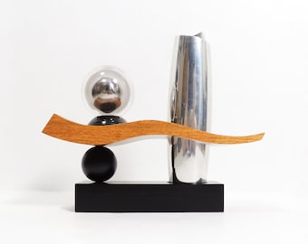 Minimalist Abstract Floating Wave Wood Objet d'art Sculpture Set