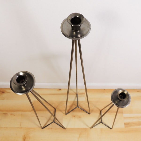Set of 3 Modernist Style Tall Danish Tower Candle Holders