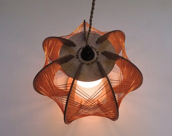 Modernist Design Wood Shade Gold String Woven Ceiling Swag Hanging Pendant Lamp