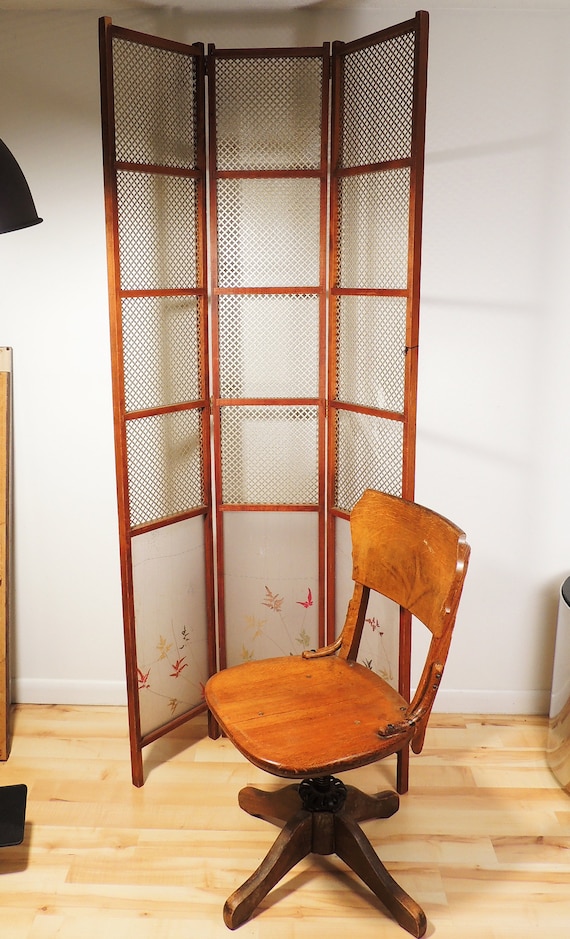 MCM Era Oriental Style Three Panels Metal Wood Room Divider Etsy