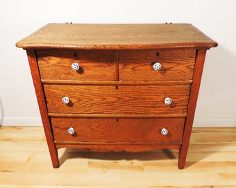 LOCAL PICKUP - Deco Era Vintage Handcrafted Solid Oak Wood Rustic Dresser