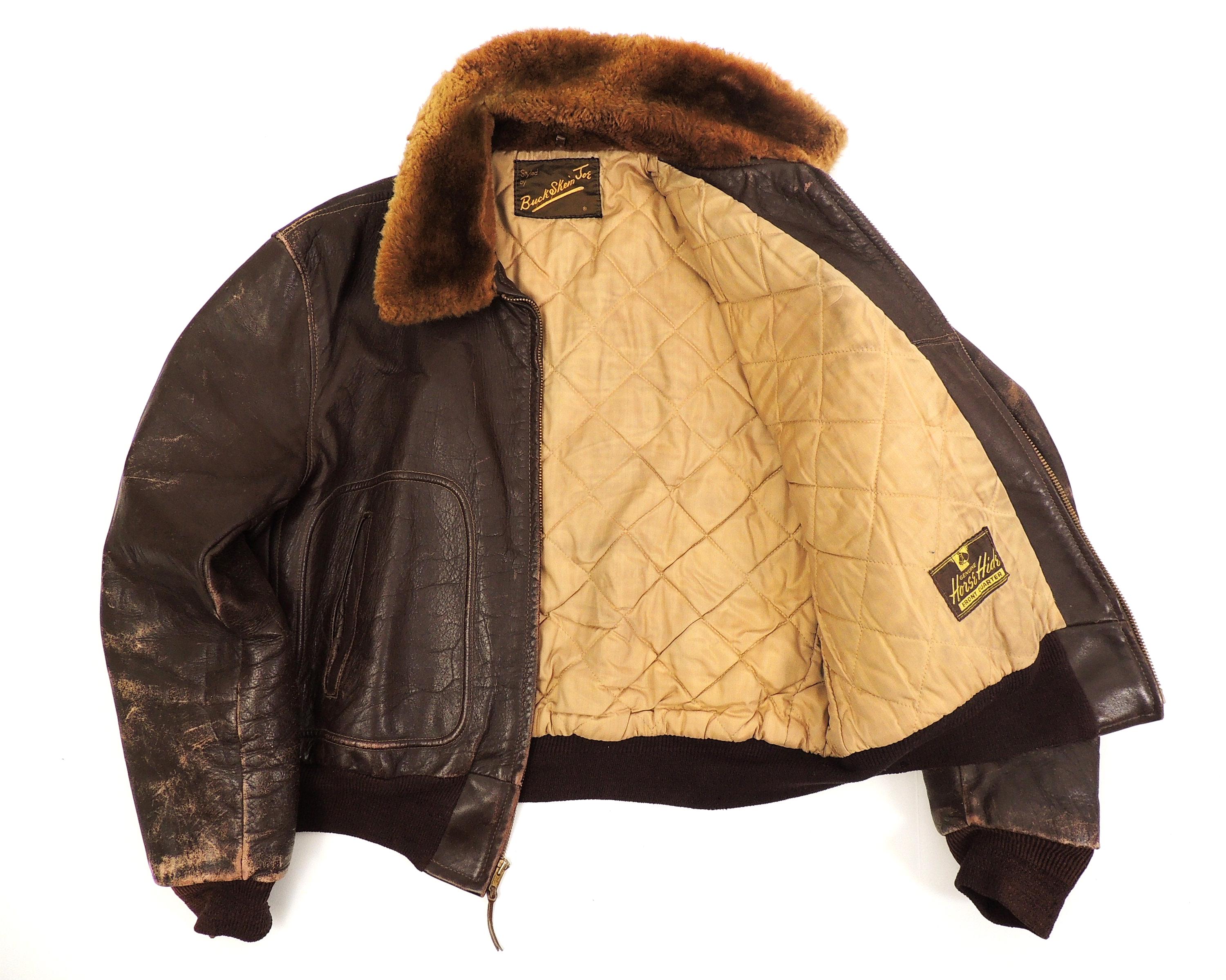 Original Buck Skein Joe Brown Horse Hide Leather Bomber Jacket