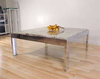 Modernist era Pace Collection Attributed Chrome Metal Marble Granite Coffee Table - Local Pickup