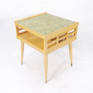 MCM Era Blonde Wood Finish Green Top Shelved Side End Table
