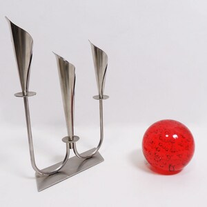 MCM Metal Hans Jensen Style Tulip Flower Candle Holders