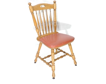 Vintage massief houten eetkamerstoel leren bekleding