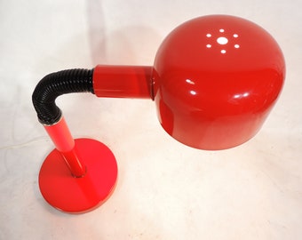 Vintage Modernist Metal Adjustable Gooseneck Flex Red Desk Table Lamp by Alsy