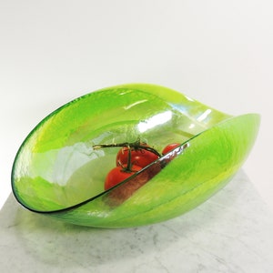 Vintage Lime Green Murano Decorative Glass Fruit Bowl