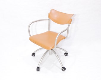 Vintage EA Italian Orange Leather Height Adjustable Swivel Rolling Desk Armchair