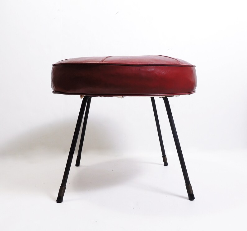 Vintage Mid-Century Merit NY Red Vinyl Foot Stool