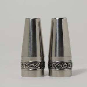 Vintage Set of 2 Decorator Stainless Steel Salt & Pepper Shaker Set Japan