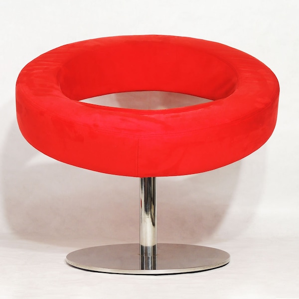 Danish Postmodern Softline Hello Red Lounger Swivel Chair
