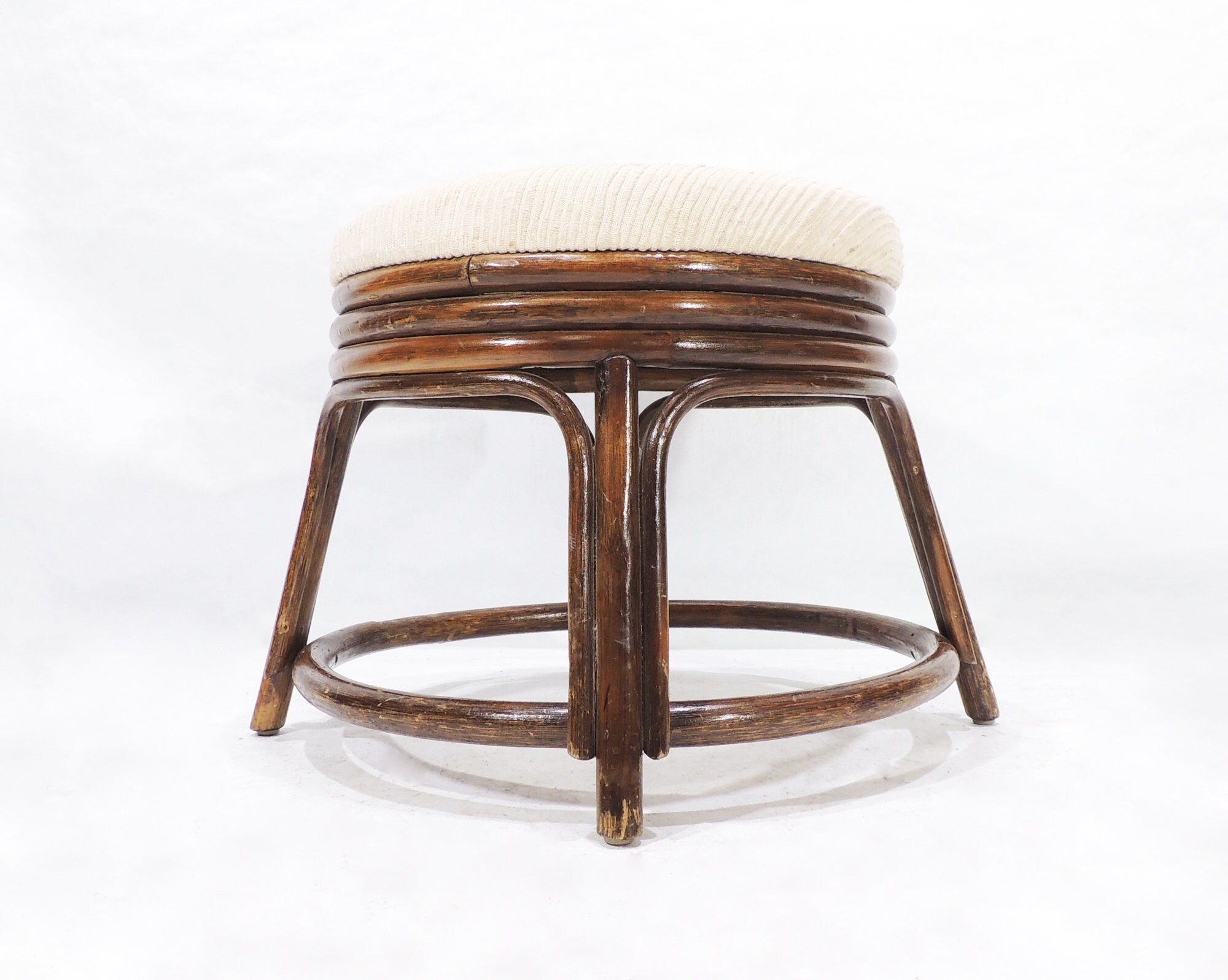 Vintage Alexvale Furniture Bentwood Round Cloth Seat Ottoman Etsy