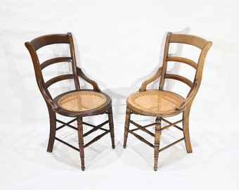 Vintage Set of 2 Rustic Cane Seat Café Chairs Solid wood