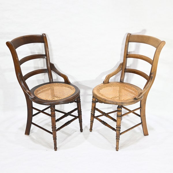 Vintage Set of 2 Rustic Cane Seat Café Chairs Solid wood
