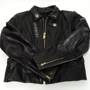 Vintage Women&#39;s Motorcycle Biker Jacket Cafe Racer Leather brass zippers