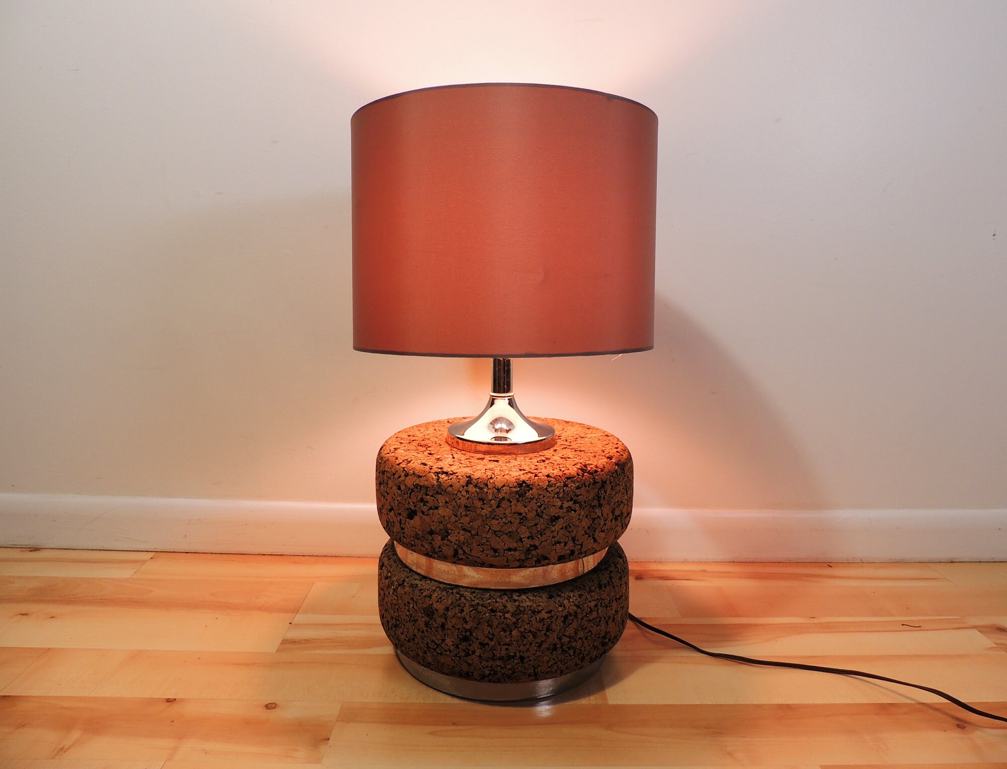 MCM Era Cork & Chrome Table Lamp Etsy