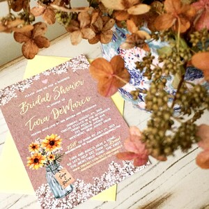Rustic Sunflower & Mason Jar Theme Invitation | Custom Bridal Shower, Birthday Party, Baby Shower, Event | 5x7 | DIY PRINTABLE FILE