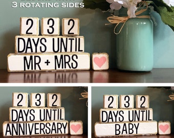 Distressed Wood Countdown Blocks | ANY COLOR | 3 SIDES included...Days Until Anniversary, Baby, Mr + Mrs | Custom Wedding or Shower Gift