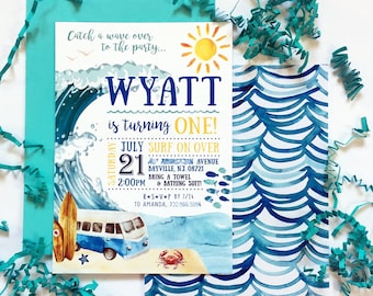 Surf's Up Beach Theme | Custom Invitation | Birthday Party, Baby Shower Invite | Summer, Island, Surf Dude, Waves | 5x7 | DIY PRINTABLE FILE