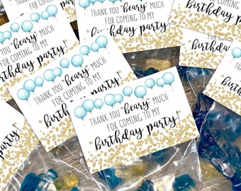 Party Favor Set | Treat Bag + Gift Tag | Gummy Bears | Thank You BEARY Much Theme | Birthday Wedding Baby Shower Bachelorette Champagne