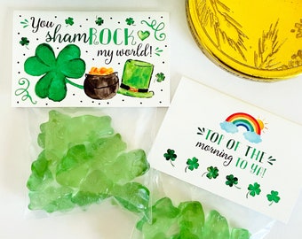 PARTY FAVOR | Gift Tag + Goodie Bag with Gummy Bears | You ShamROCK My World | St Patrick's Day Theme Party, Birthday, Irish, St Pats, Lucky