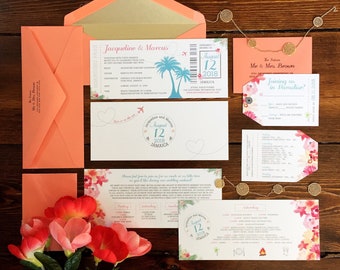 Custom Stationery Suite for Destination Wedding, Shower, Party | Tropical Watercolor Flowers | Invitation, RSVP, Envelope, Save The Date