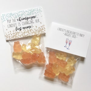 Party Favor Set | Treat Bag + Gift Tag | Champagne Inspired Gummy Bears | Pop The Champagne, Changing Last Name | Bachelorette Shower Weddin