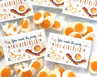 Party Favor Set | Treat Bag + Gift Tag | Fried Egg Gummies | You Made The Party EGGCELLENT | Brunch Birthday Wedding Shower Bachelorette