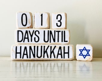 Distressed Wood Christmas Holiday Countdown Blocks | Days Until Hanukkah | Holiday, Custom Handmade Vintage Gift