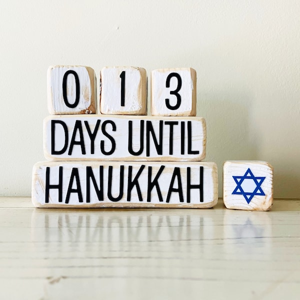 Distressed Wood Christmas Holiday Countdown Blocks | Days Until Hanukkah | Holiday, Custom Handmade Vintage Gift