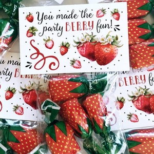 Party Favor | Set of Goodie Bag + Gift Tag | Strawberry Bon Bon Candy | You Made The Party BERRY Fun Theme | Birthday Wedding Baby Shower