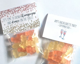 Party Favor Set | Treat Bag + Gift Tag | Champagne Inspired Gummy Bears | Drink Champagne & Dance On Table | Bachelorette, Shower, Wedding