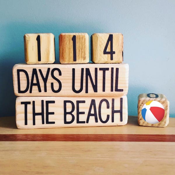 Distressed Wood Summer Vacation Countdown Blocks | Days Until The Beach | Summertime, Seasonal, Party Gift, House Decor, Beach Bum