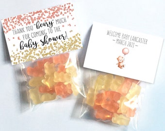 Party Favor Set | Treat Bag + Gift Tag | Champagne Inspired Gummy Bears | Thank You Beary Much Theme | Baby Shower, Party | CHEERS!