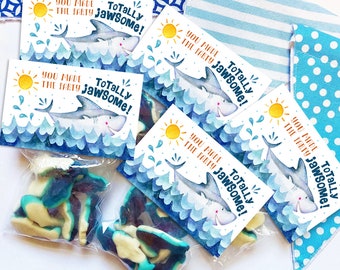 Party Favor Set | Treat Bag + Gift Tag | Gummy Sharks | You Made The Party Jawsome | Shark Theme | Summer Pool Birthday Wedding Baby Shower
