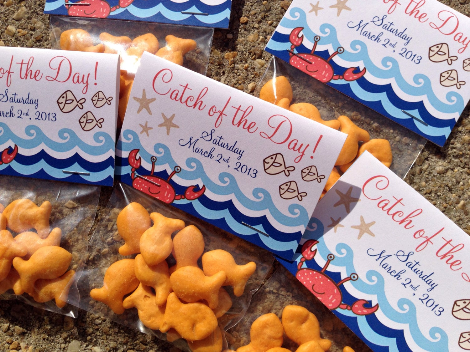 DIY Printable Digital Download-Custom Nautical Themed "Catch of the Day" Gift Tag Favor-Goldfish Treat Bag for Shower, Birthday Party