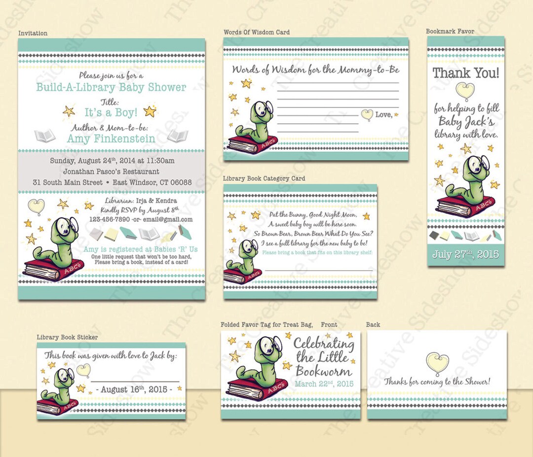 Build-a-library Bookworm Theme Custom Stationery Package Baby Shower or ...