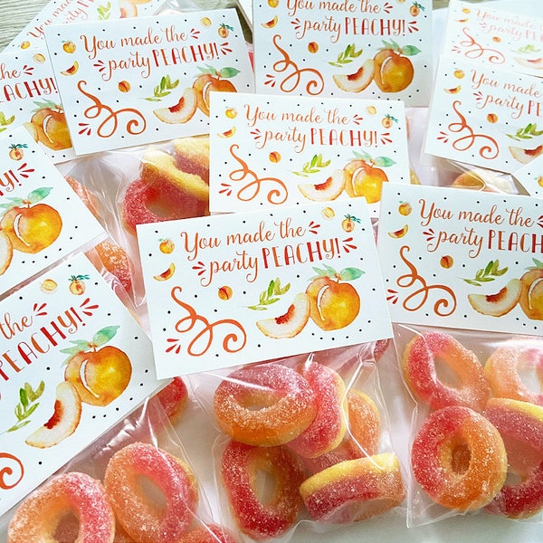 Party Favor Set | Treat Bag + Gift Tag | Gummy Peach Rings | You Made The Party PEACHY Theme | Summer Birthday Wedding Baby Shower Bach