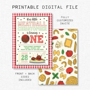 ARQUIVO DIGITAL | Convite totalmente personalizado | Tema de almôndega italiana | Festa de aniversário infantil, chá de bebê, qualquer evento | Convite para impressão faça você mesmo | 5x7