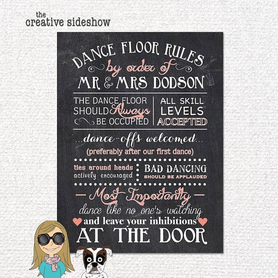 Rustic Chalkboard Style Wedding Reception Sign Any Size Dance Floor Rules Custom Poster Sign Decoration