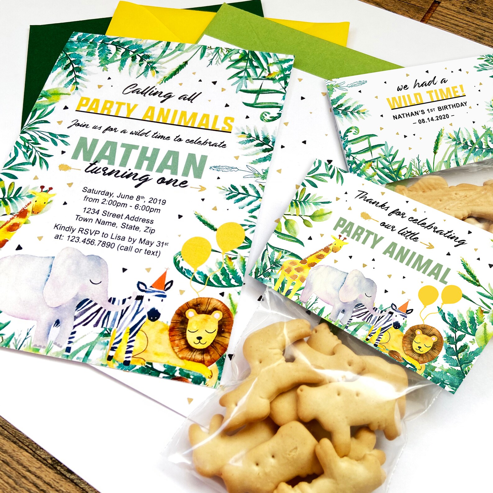 Party Favor Set Treat Bag Gift Tag Animal Crackers Etsy