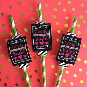 Straw Tag Party Favor for Mini Wine, Champagne, Beer, Water Bottle | Custom Favor for Wedding, Shower, Bachelor/Bachelorette, Party CHEERS!