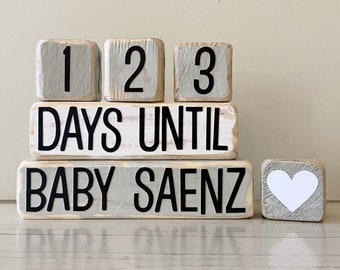 Custom Distressed Wood Pregnancy Countdown Blocks | Days Until Baby [LAST NAME] | Boy Girl, Baby Shower, Due Date, Party Gift, Mom-to-Be