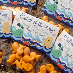 DIY Printable Digital Download-Custom Nautical Themed "Catch of the Day" Gift Tag Favor-Goldfish Treat Bag for Shower, Birthday Party