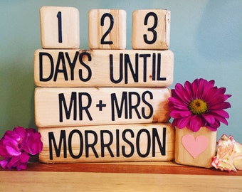 Distressed Wood Wedding Countdown Blocks | ANY COLOR | Days Until Mr + Mrs [Last Name] | Wedding, Bridal Shower, Bachelorette Gift