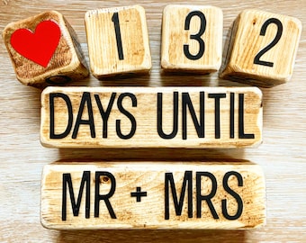 Distressed Wood Wedding Countdown Blocks | Days Until Mr + Mrs | Wedding, Bridal Shower, Bachelorette Party, House Warming Gift, Home Decor