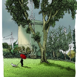 Gan David Raanana Israel original Artwork ישראל  רעננה park and playground Art print