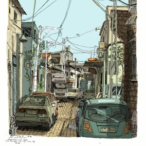 Kerem Hateymanim, Tel Aviv (oder אביב), MAK Israel, Tel Aviv Kunstdruck - Plakat von Tel Aviv, Israel-Malerei